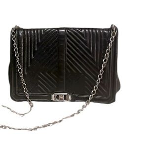 Rebecca Minkoff Black Quilted Silver-tone Chain Shoulder Bag Purse